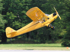 Piper J-3 Cub on takeoff