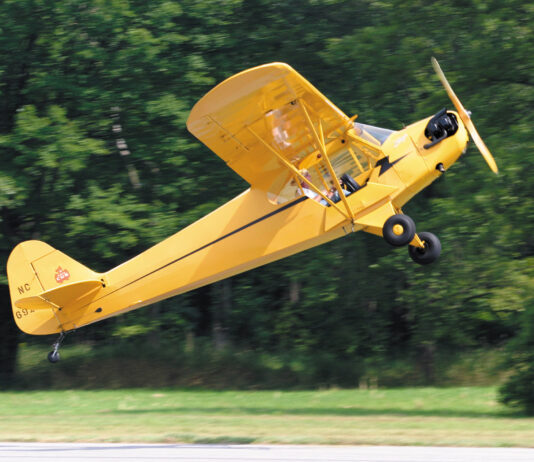 Piper J-3 Cub on takeoff