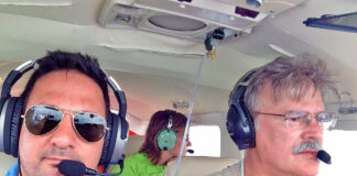 Rick Durden and Aviation Consumer editor Larry Anglisano over Lake Michigan on their way to AirVenture 2014.