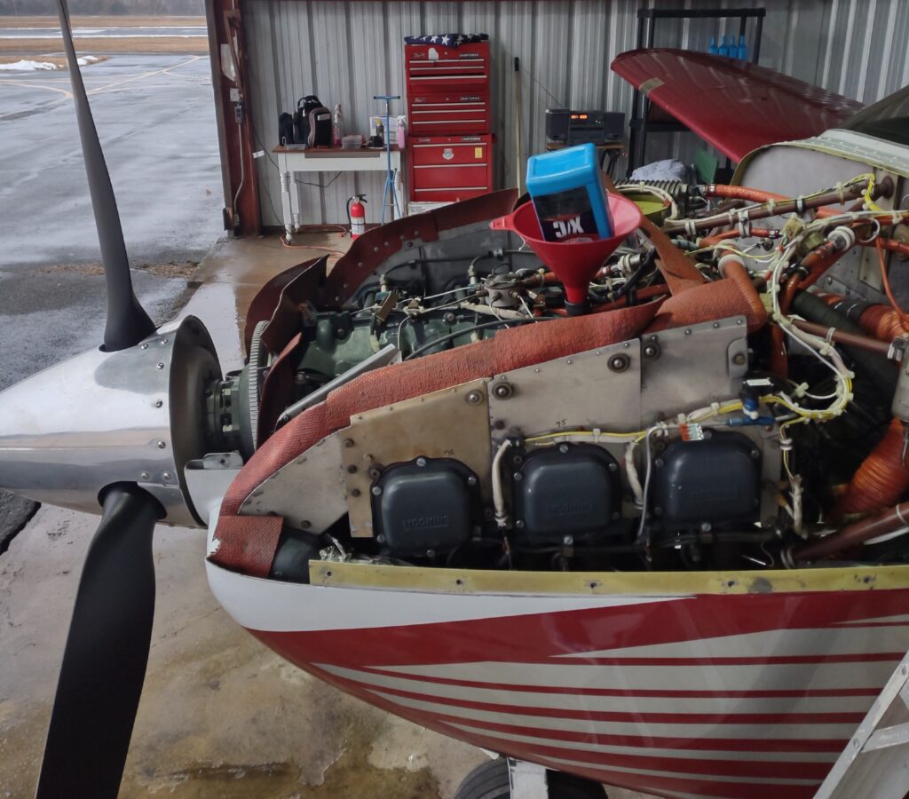 Oil change in hangar