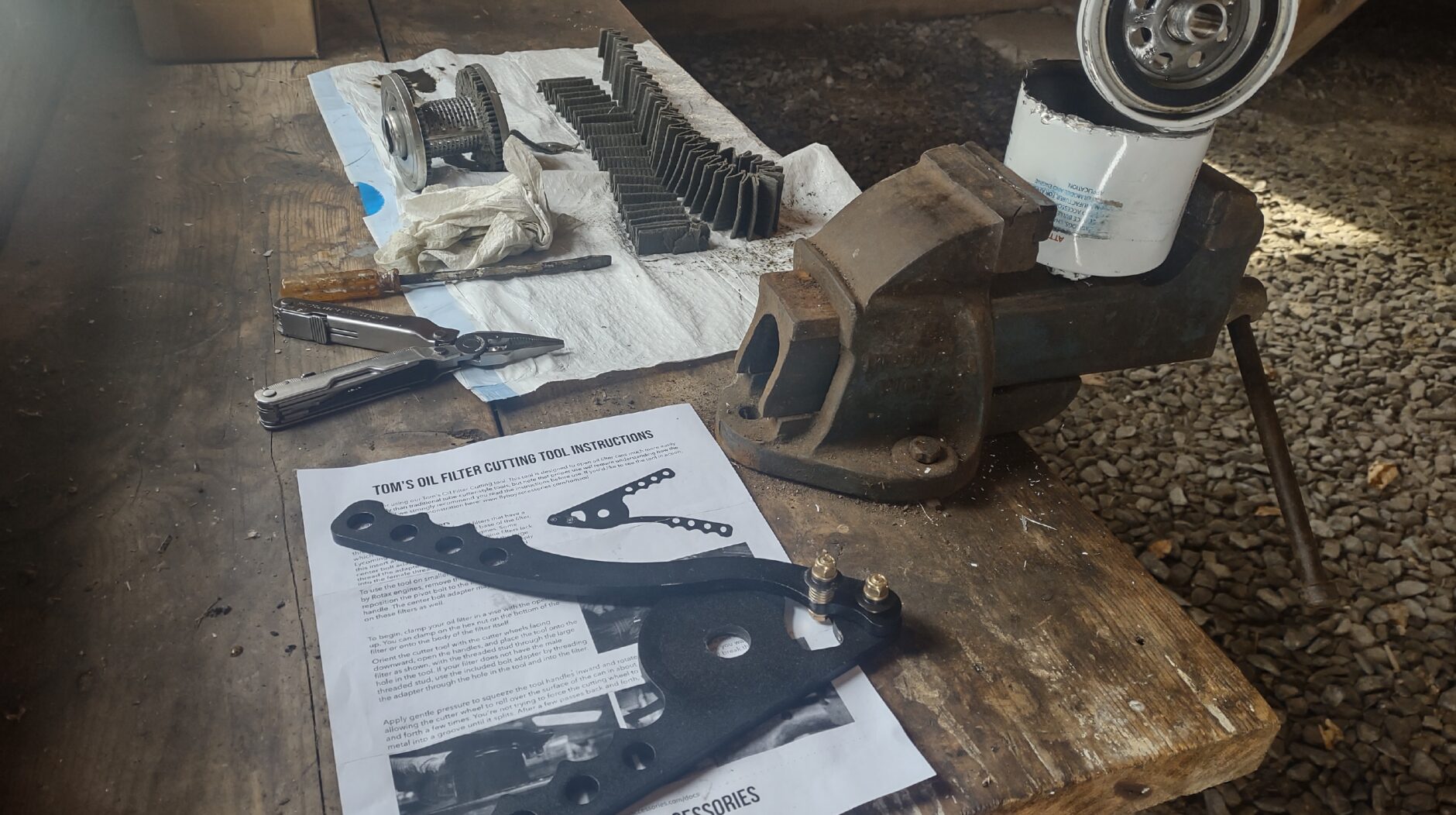 Tom's oil filter cutting tool.